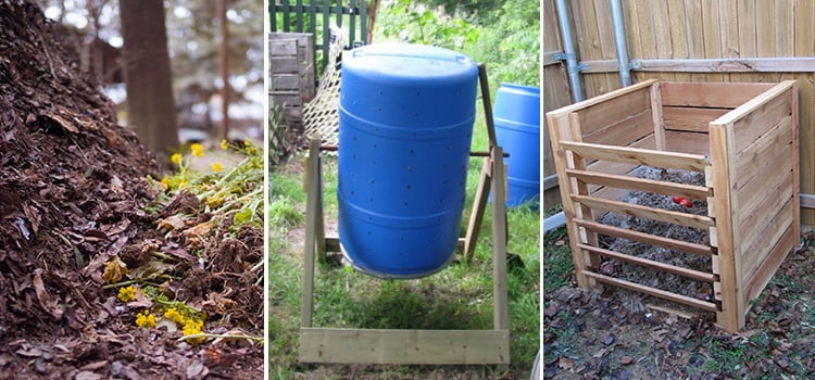 photo of compost bins and piles